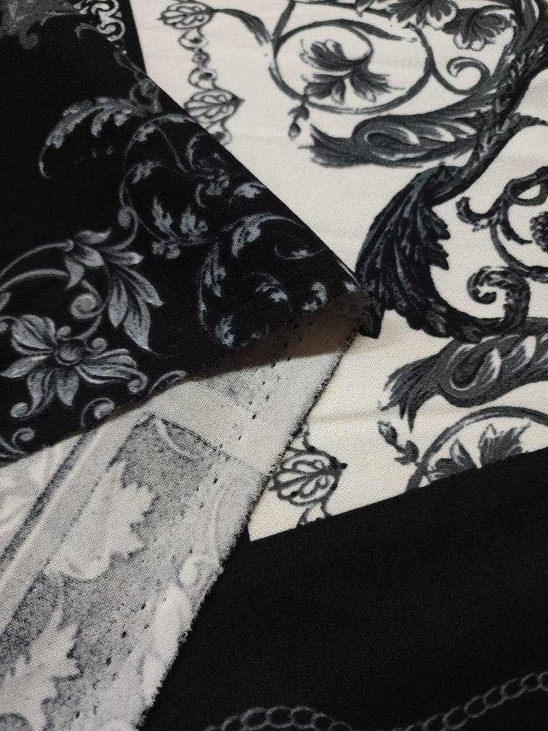 Black and White Venetian Techno Print Fabric 62 inch Wide (Sold By The Roll) - 50 Yards - LushesFabrics