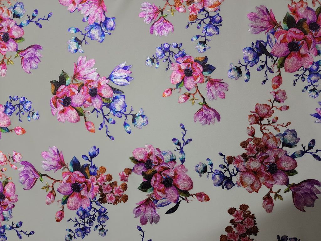 Pink White Floral Techno Foil Print Fabric 60 inch Wide (Sold By The Roll) - 50 Yards - LushesFabrics