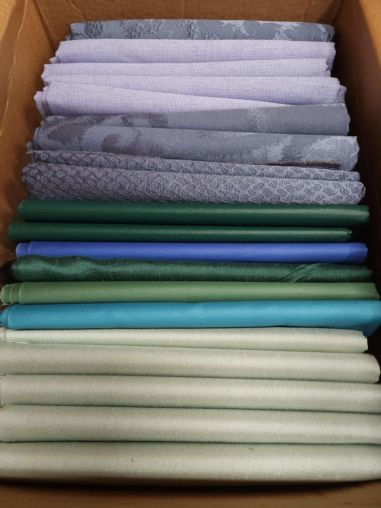 Lot of 20 Mixed Vintage Green/Blue Fabric Yards Scraps - LushesFabrics