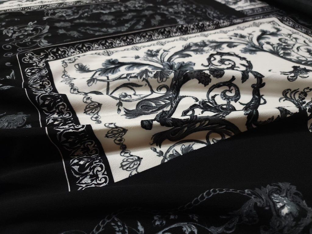 Black and White Venetian Techno Print Fabric - LushesFabrics