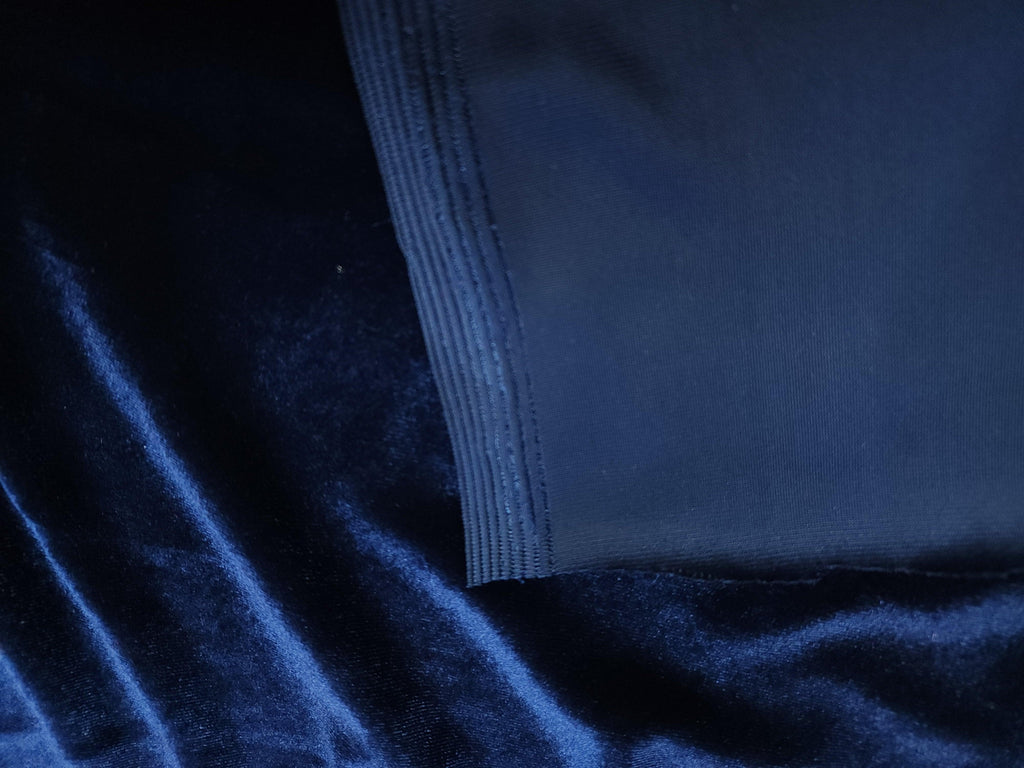Navy Blue Stretch Velvet Fabric - LushesFabrics